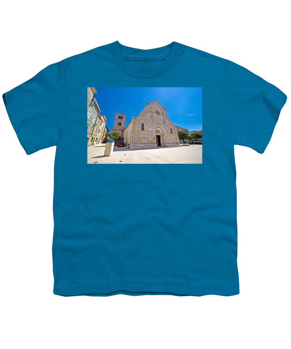 Croatia Youth T-Shirt featuring the photograph Town of Pag main square cathedral by Brch Photography