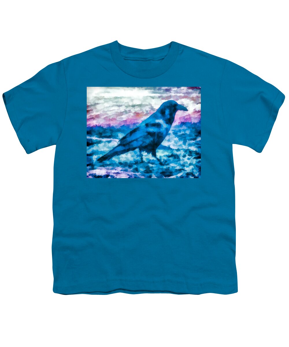 Crow Youth T-Shirt featuring the mixed media Turquoise Crow by Priya Ghose