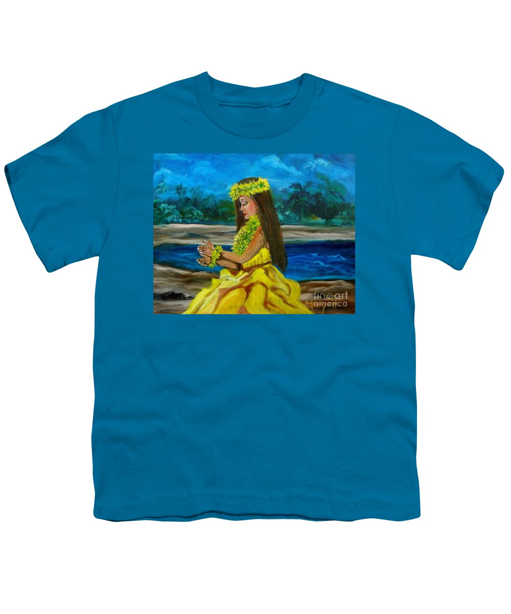 Hula Dance Youth T-Shirt featuring the painting Hula Girl ON THE BEACH #2 by Jenny Lee