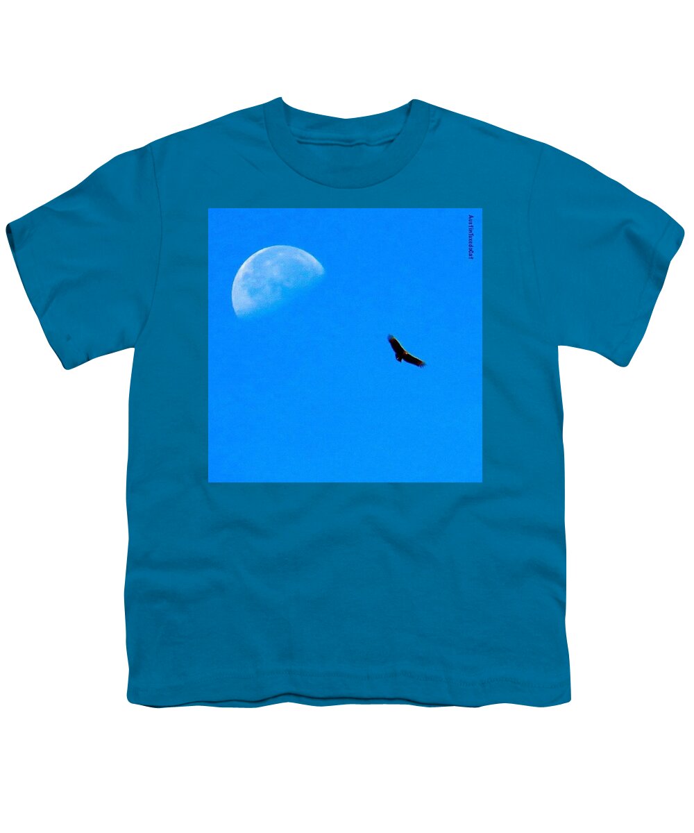 Moonchild Youth T-Shirt featuring the photograph A #bird's Eye #view Of The #moon Over by Austin Tuxedo Cat