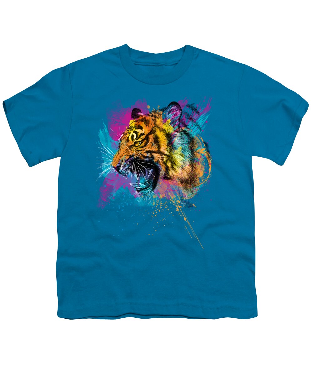 Tiger Youth T-Shirt featuring the digital art Crazy Tiger by Olga Shvartsur