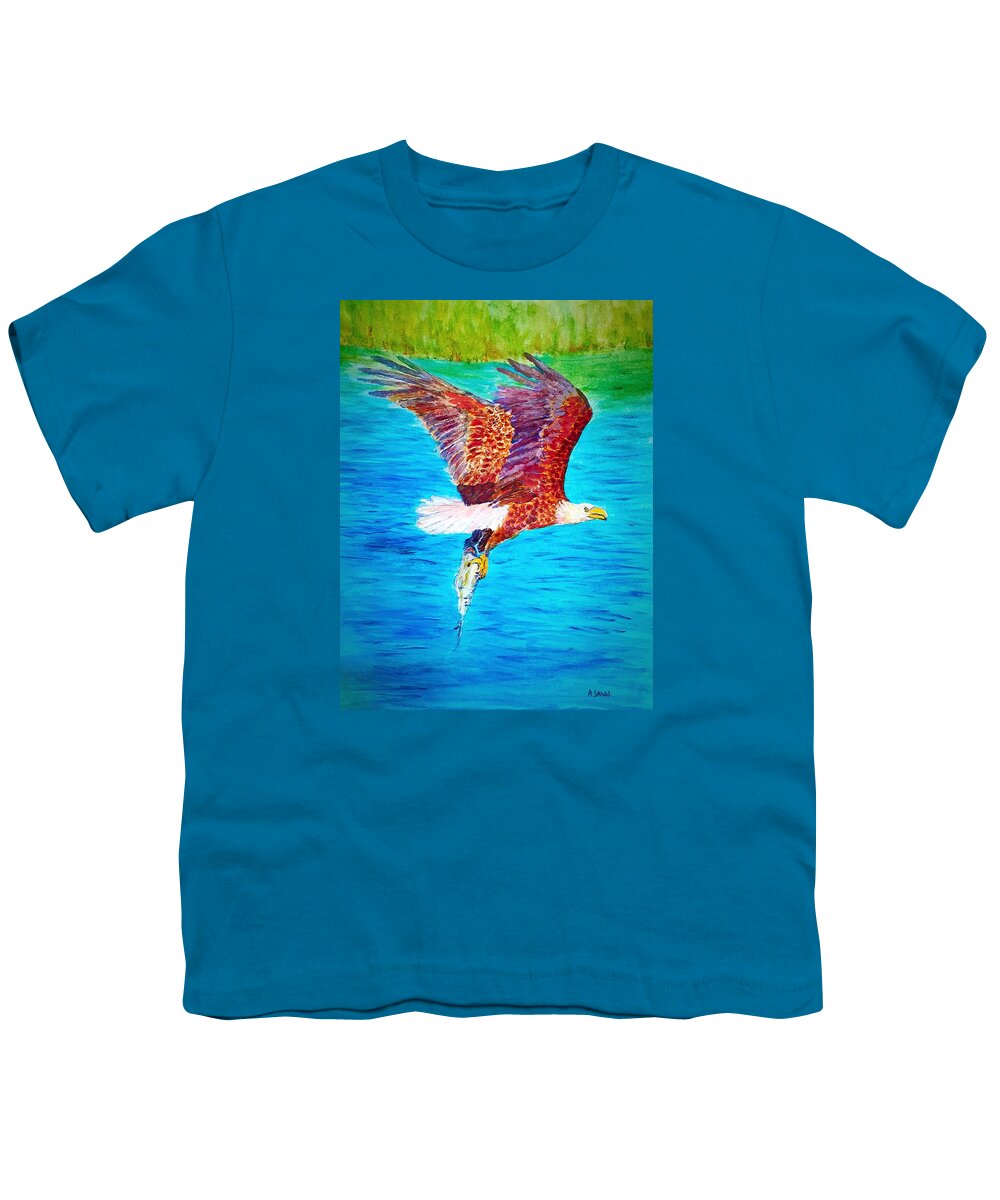 Bald Eagle Youth T-Shirt featuring the painting Eagle's Lunch by Anne Sands