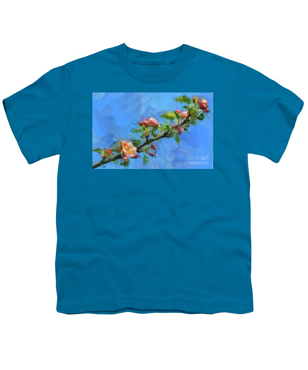Branch Youth T-Shirt featuring the painting Flowering Apple Branch by Dragica Micki Fortuna