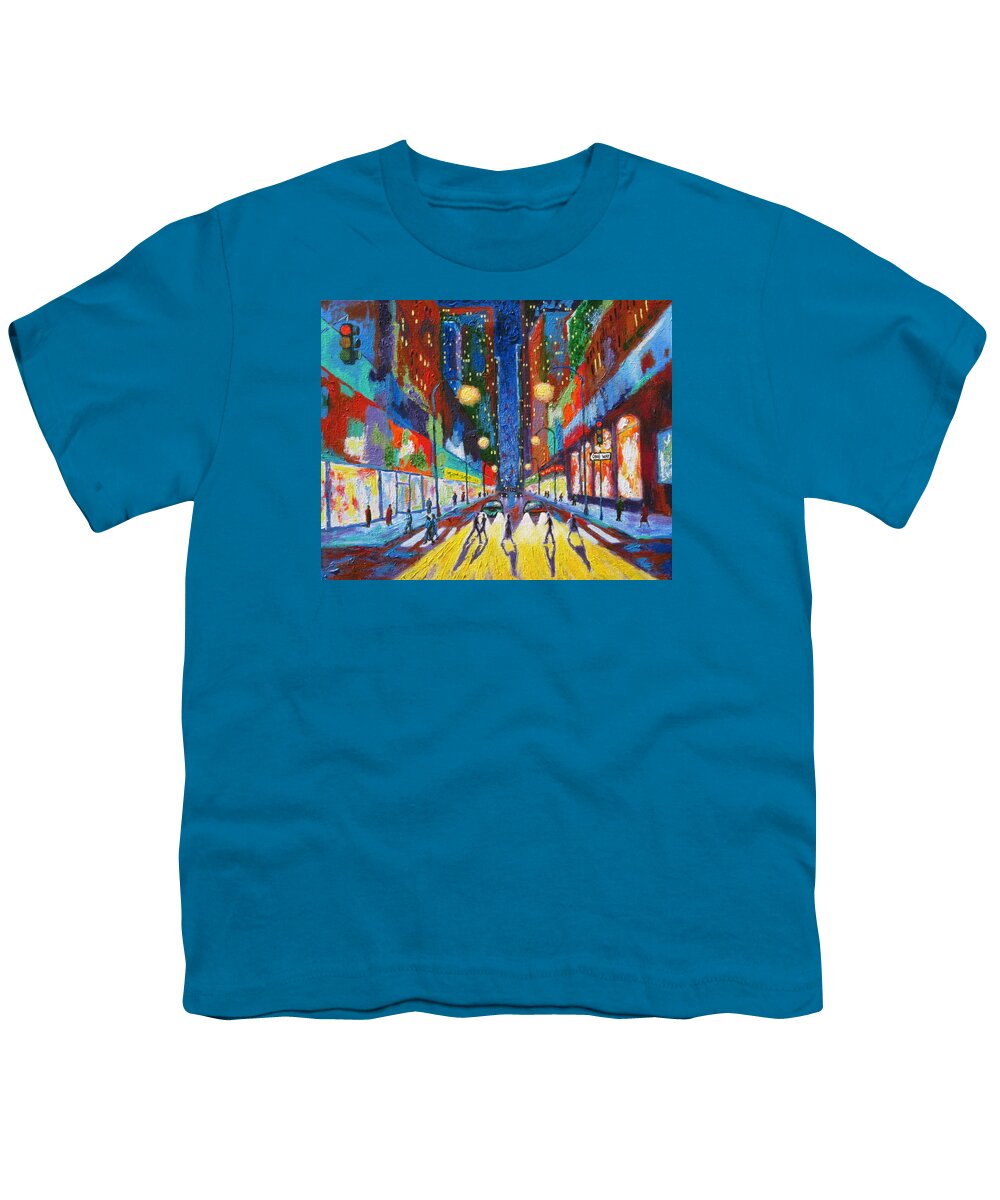 Urban Scene Painting Youth T-Shirt featuring the painting Headlights by J Loren Reedy