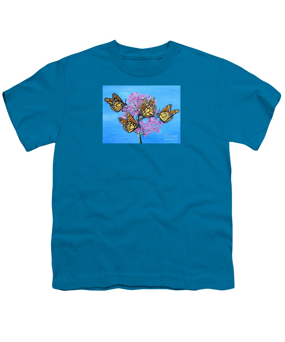 Monarch Butterflies Youth T-Shirt featuring the painting Butterfly Feeding Frenzy by Karen Jane Jones