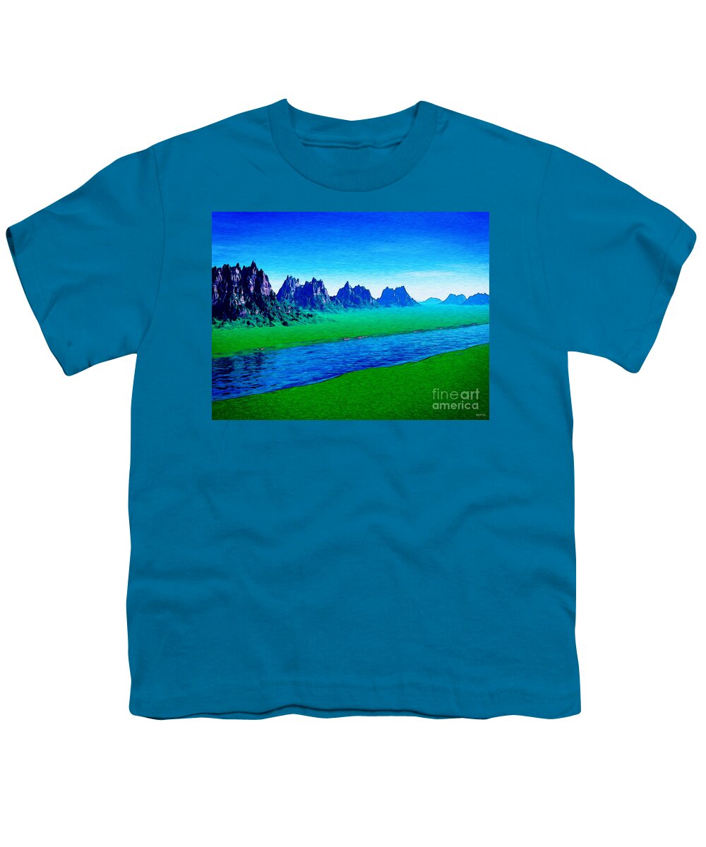 Landscape Youth T-Shirt featuring the digital art Mountain River Landscape by Phil Perkins