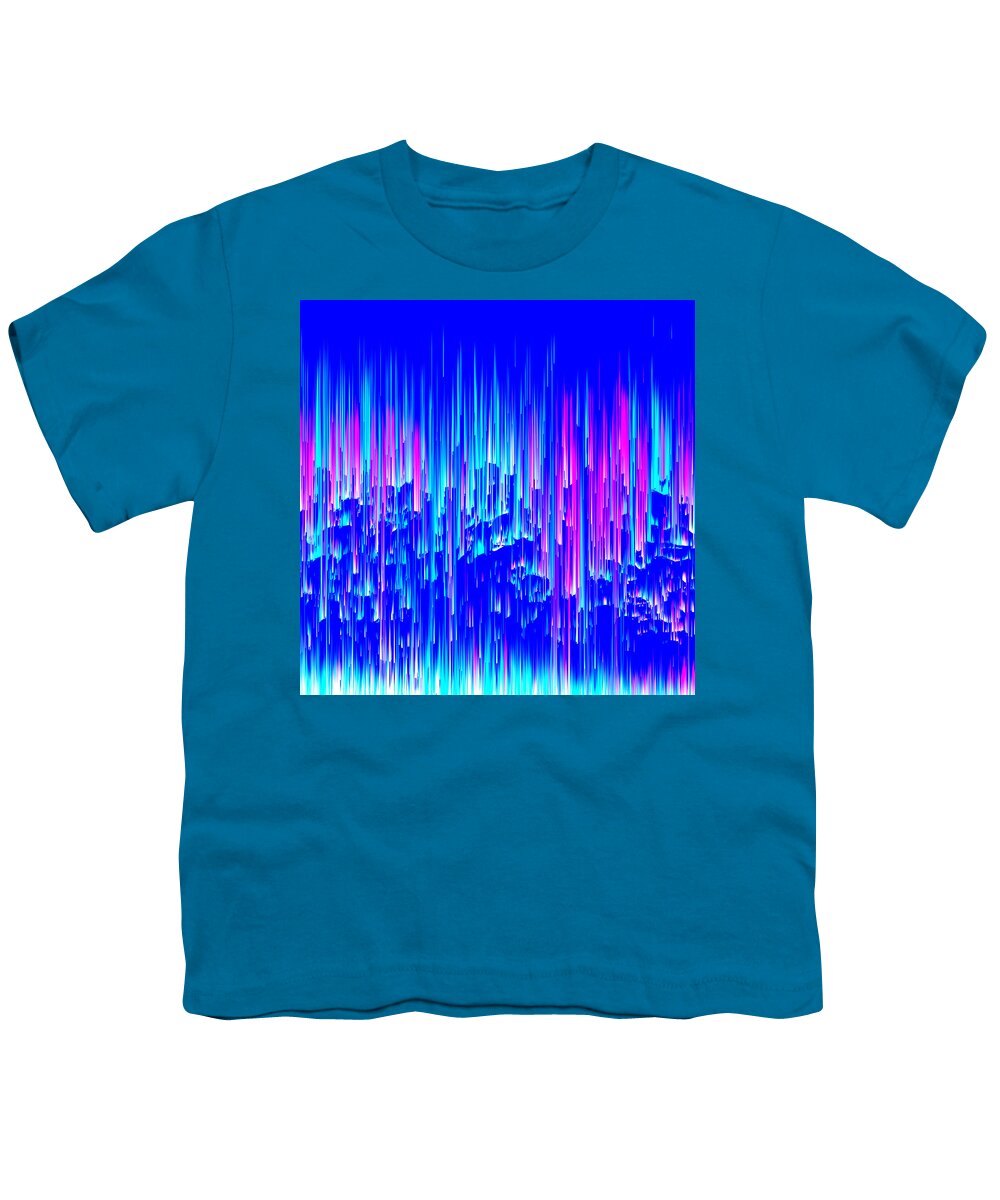 Glitch Youth T-Shirt featuring the digital art Neon Rain - Pixel Art by Jennifer Walsh