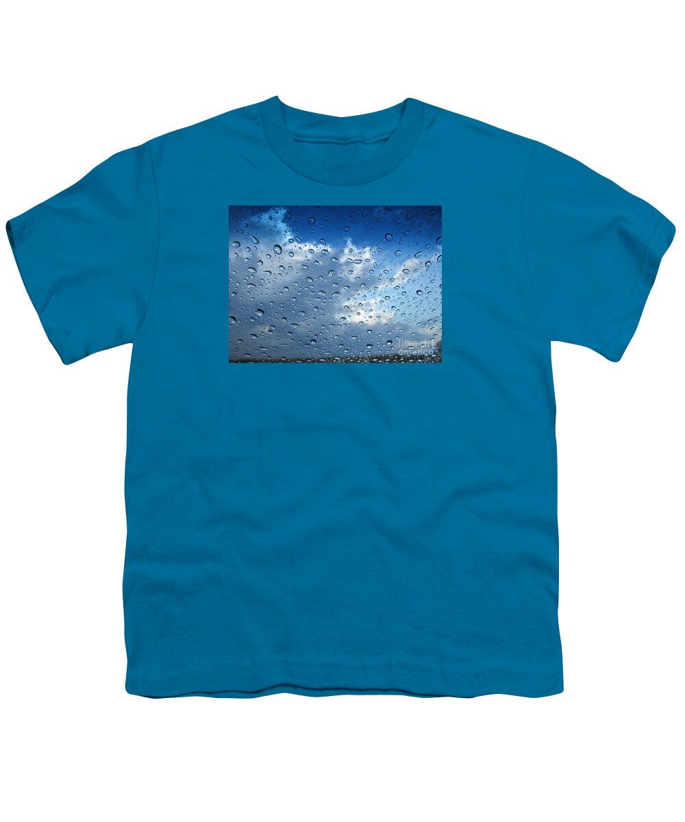 Rain Youth T-Shirt featuring the photograph Raindrops in Blue by Ann Horn