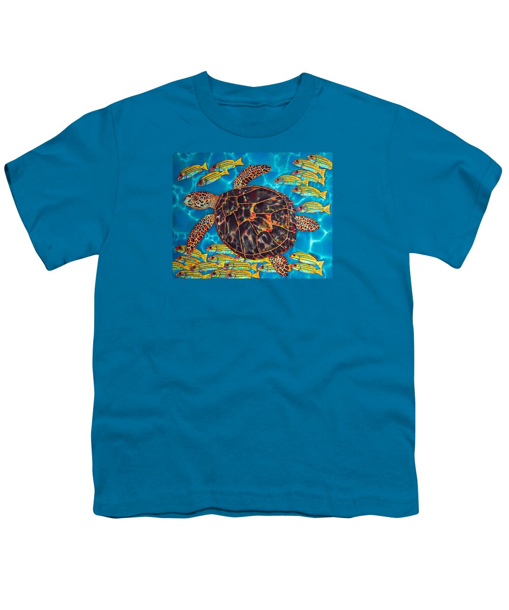 Turtle Youth T-Shirt featuring the painting Sea Turtle with Schooling Fish by Daniel Jean-Baptiste