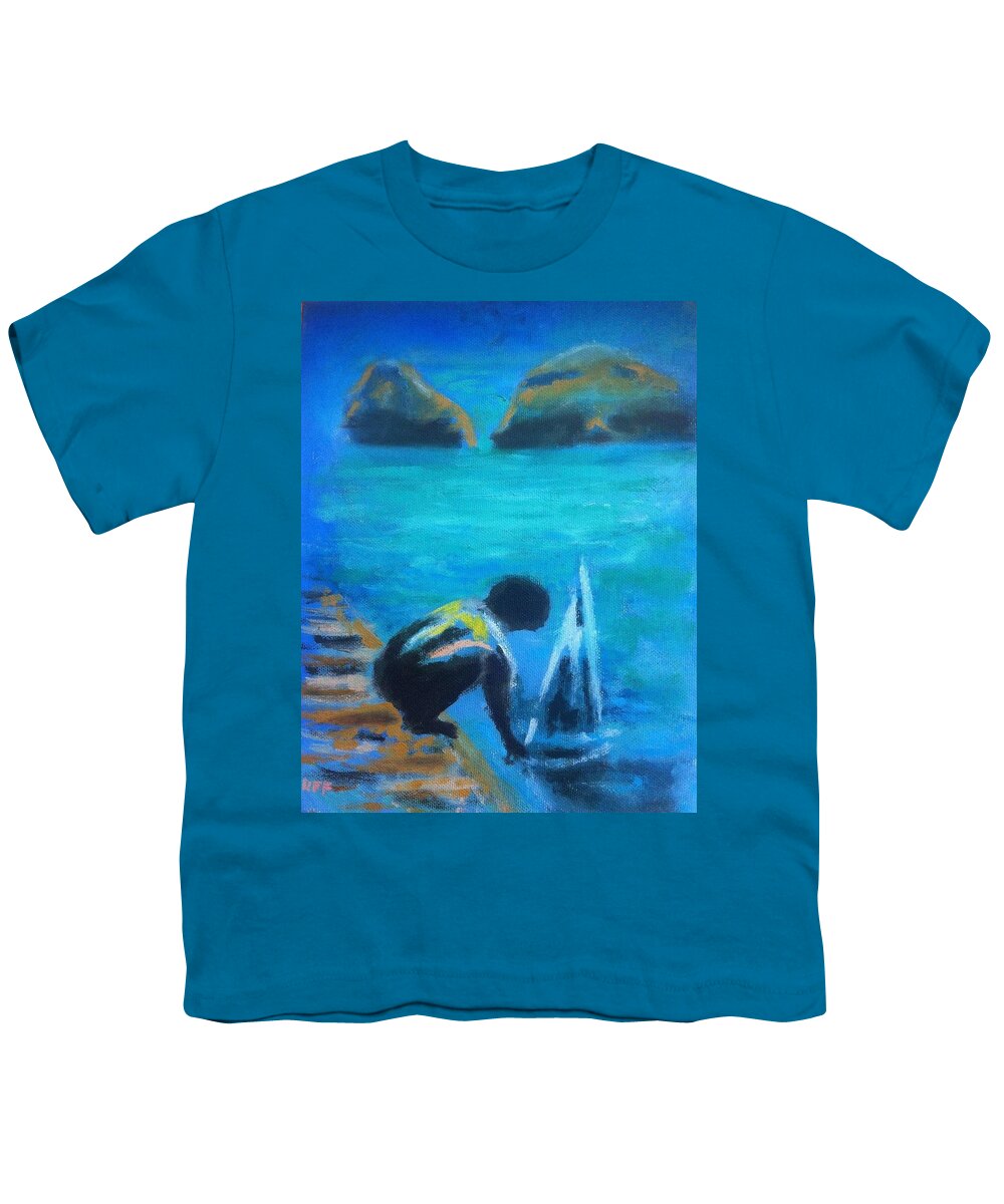 Kid Youth T-Shirt featuring the painting The Launch Sjosattningen by Enrico Garff