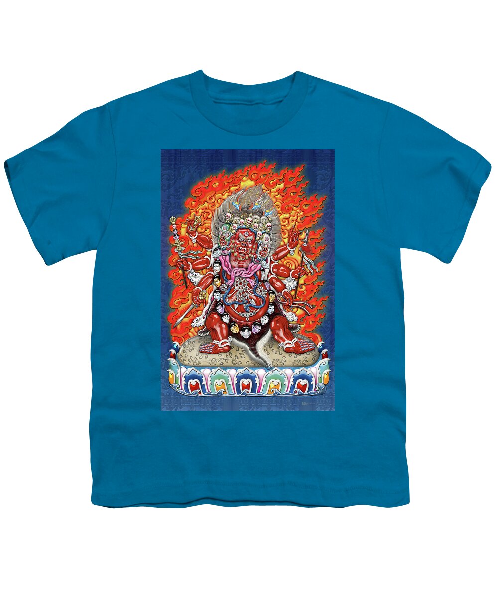 'treasures Of Tibet' Collection By Serge Averbukh Youth T-Shirt featuring the digital art Tibetan Thangka - Wrathful Deity Hayagriva by Serge Averbukh