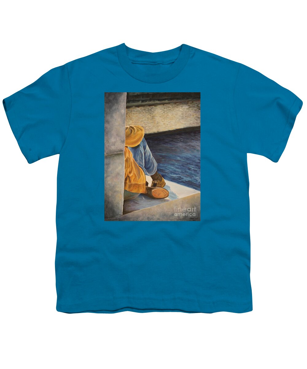 Seine River Paris Youth T-Shirt featuring the painting Under The Bridge on the River Seine in Paris by Charlotte Blanchard
