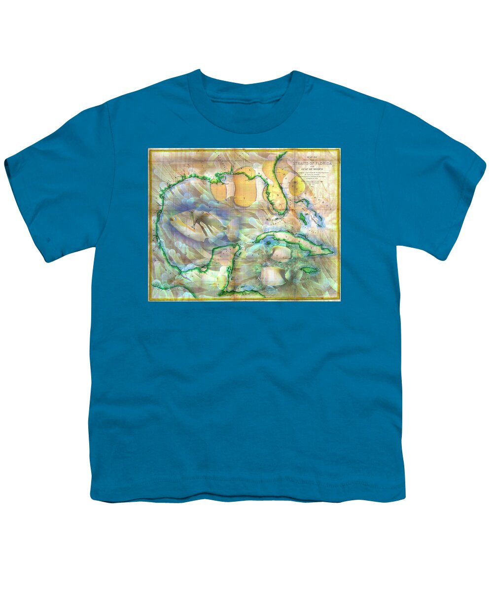 Boats Youth T-Shirt featuring the photograph Vintage Map of the Gulf of Mexico and the Florida Straits by Debra and Dave Vanderlaan