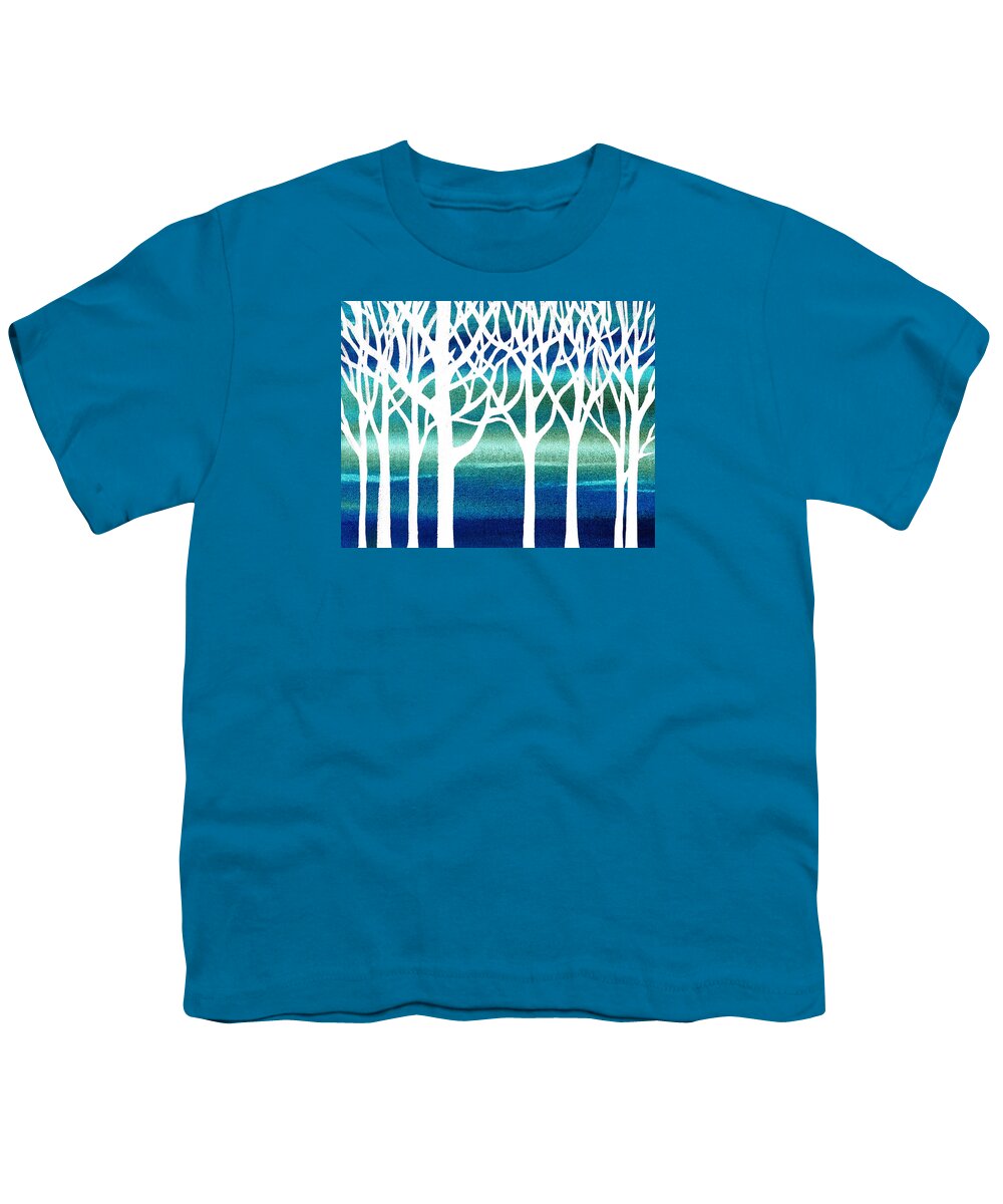 Teal Youth T-Shirt featuring the painting White And Teal Forest by Irina Sztukowski