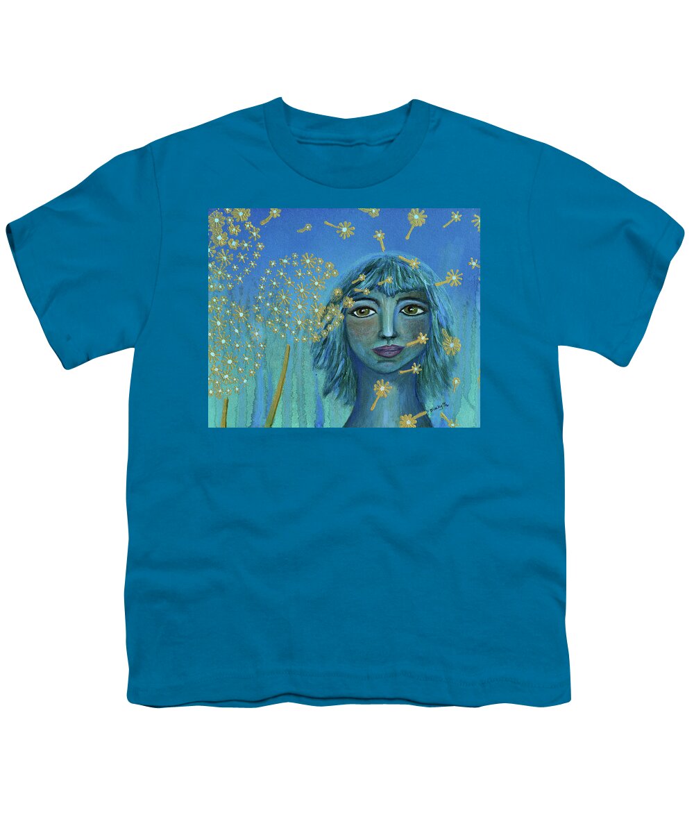 Dandelion Youth T-Shirt featuring the painting Wishing The Blues Away by Donna Blackhall