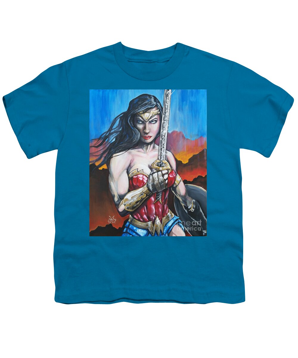 Wonder Woman Youth T-Shirt featuring the painting Wonder Woman by Tyler Haddox