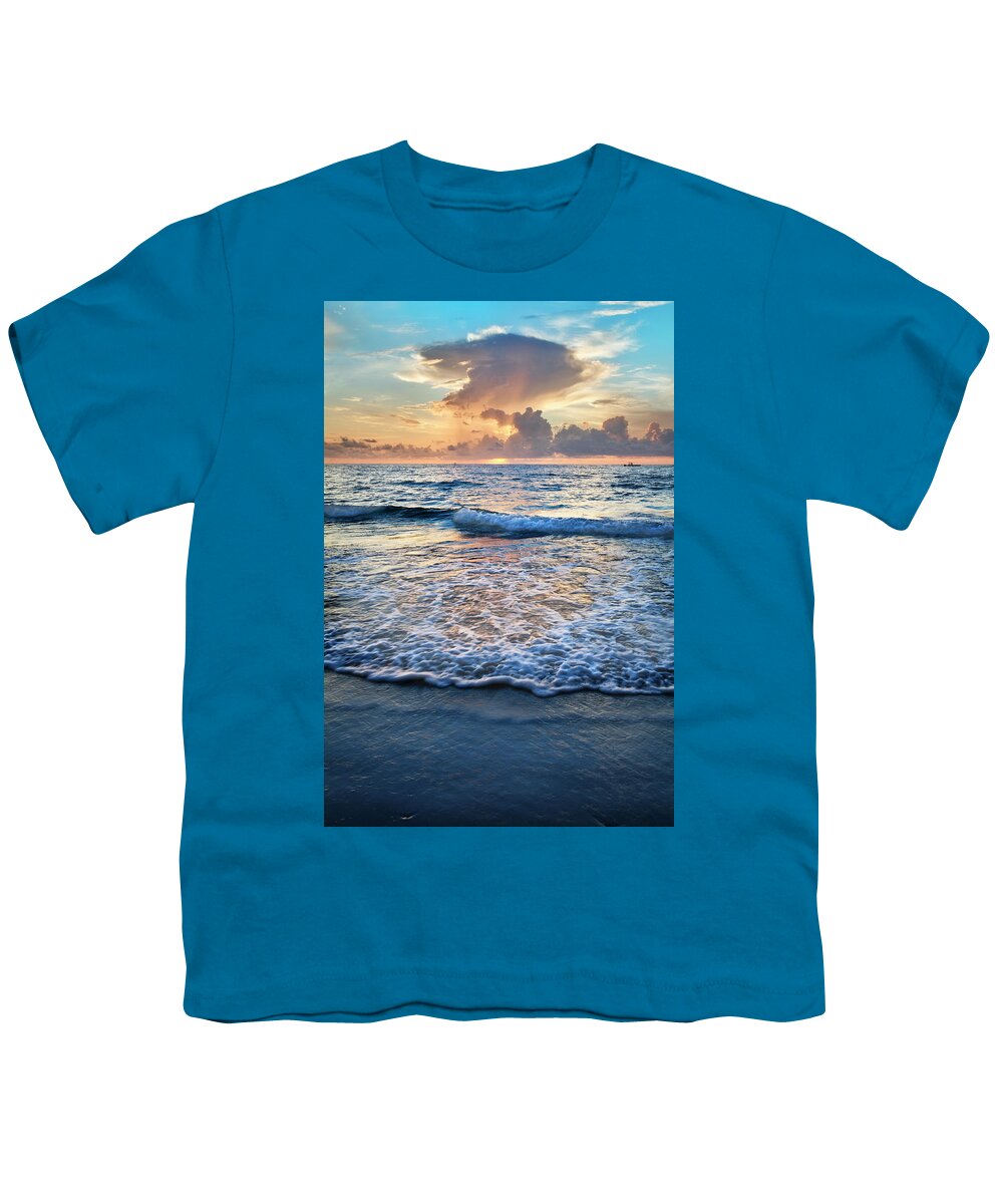 Clouds Youth T-Shirt featuring the photograph Frothy Waves at Sunrise by Debra and Dave Vanderlaan