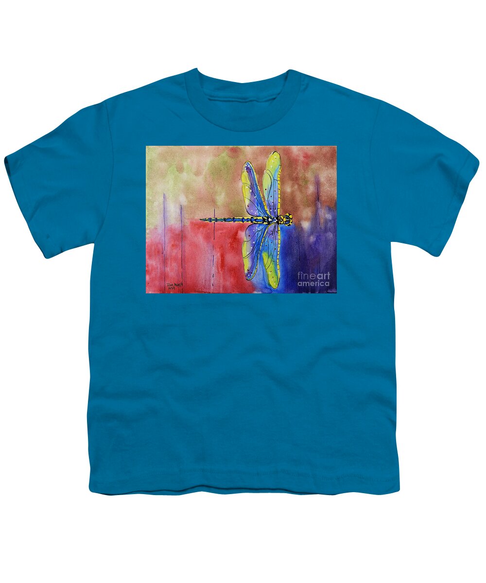 Dragonfly Youth T-Shirt featuring the painting Horizontal Flight by Tom Riggs