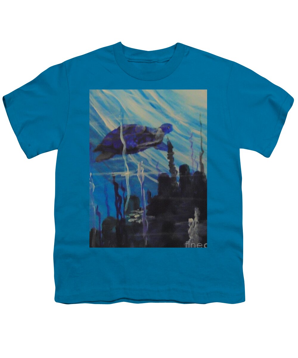 Acrylic Youth T-Shirt featuring the painting Sea Turtle by Saundra Johnson