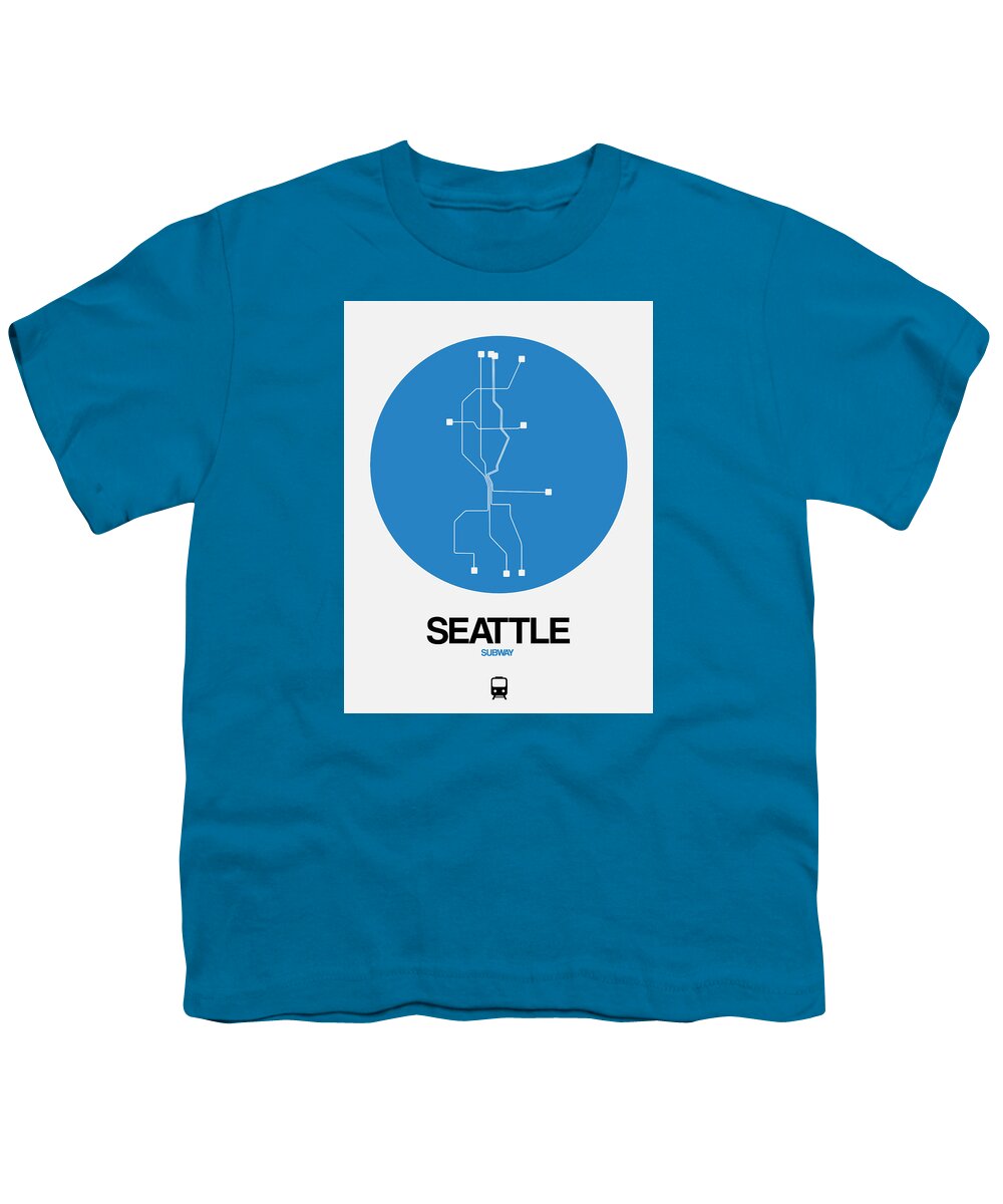 Seattle Youth T-Shirt featuring the digital art Seattle Blue Subway Map by Naxart Studio