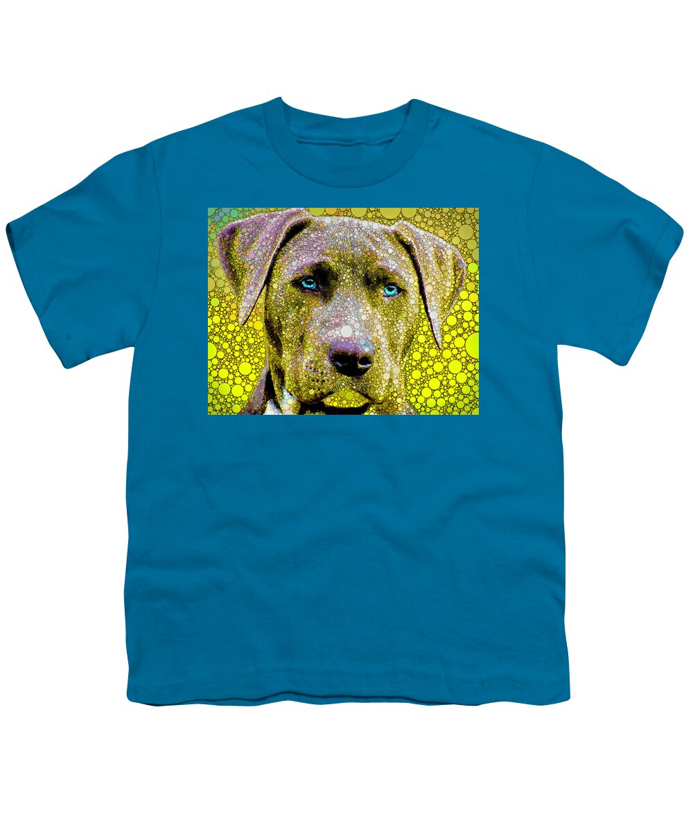 Blue Lacy Portrait Youth T-Shirt featuring the digital art Blue Lacy in Yellow by Susan Maxwell Schmidt