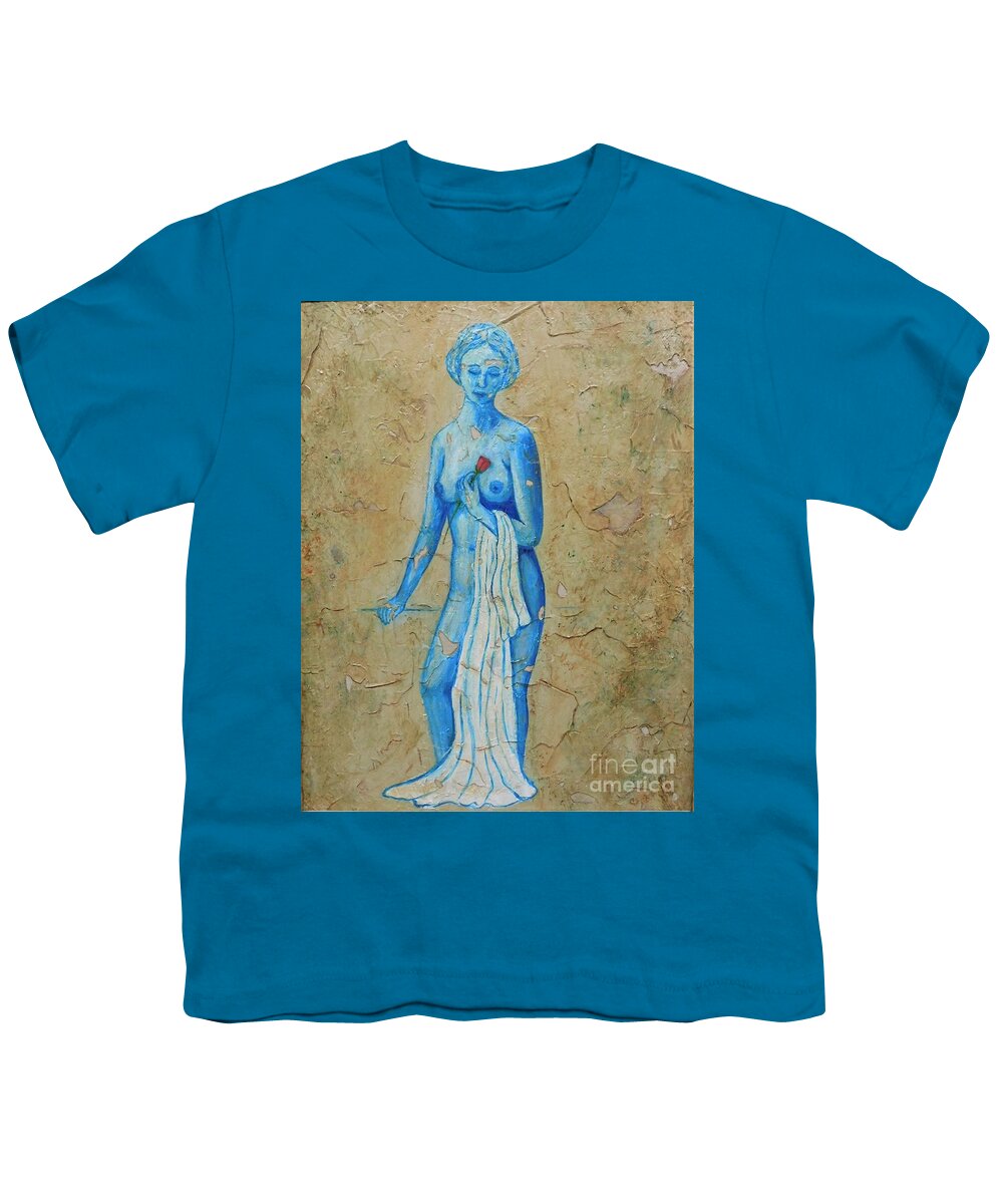 Blue Nude Youth T-Shirt featuring the painting Blue Nude with Red Rose by Irene Czys