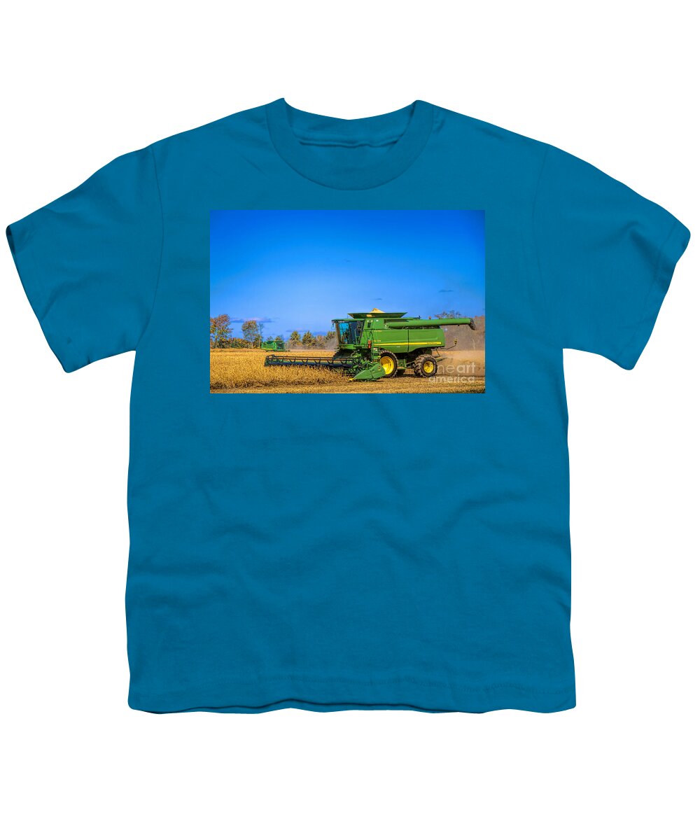 Harvester Youth T-Shirt featuring the photograph Combine Harvesting a Field by Olivier Le Queinec