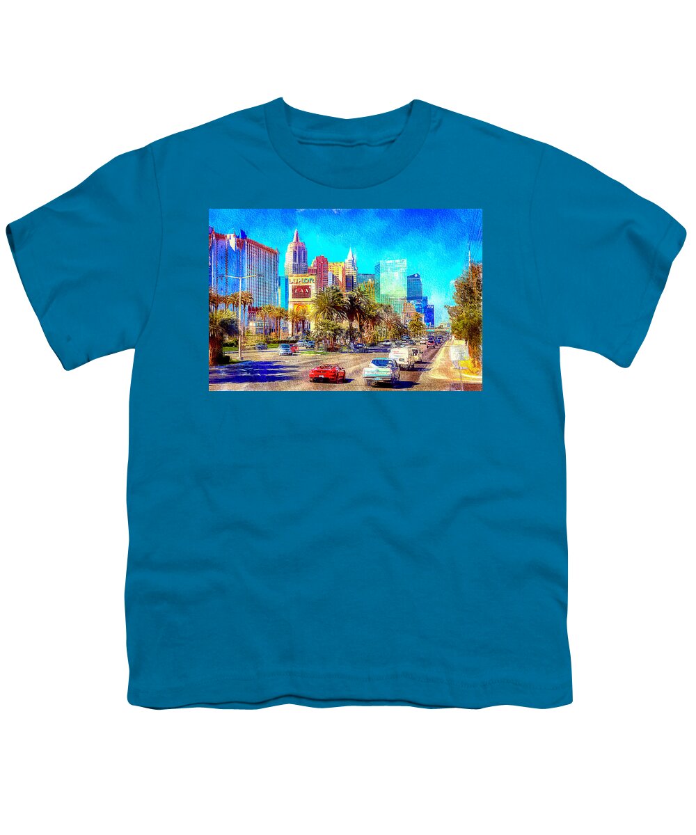 Las Vegas Youth T-Shirt featuring the mixed media Las Vegas Strip at Luxor by Tatiana Travelways