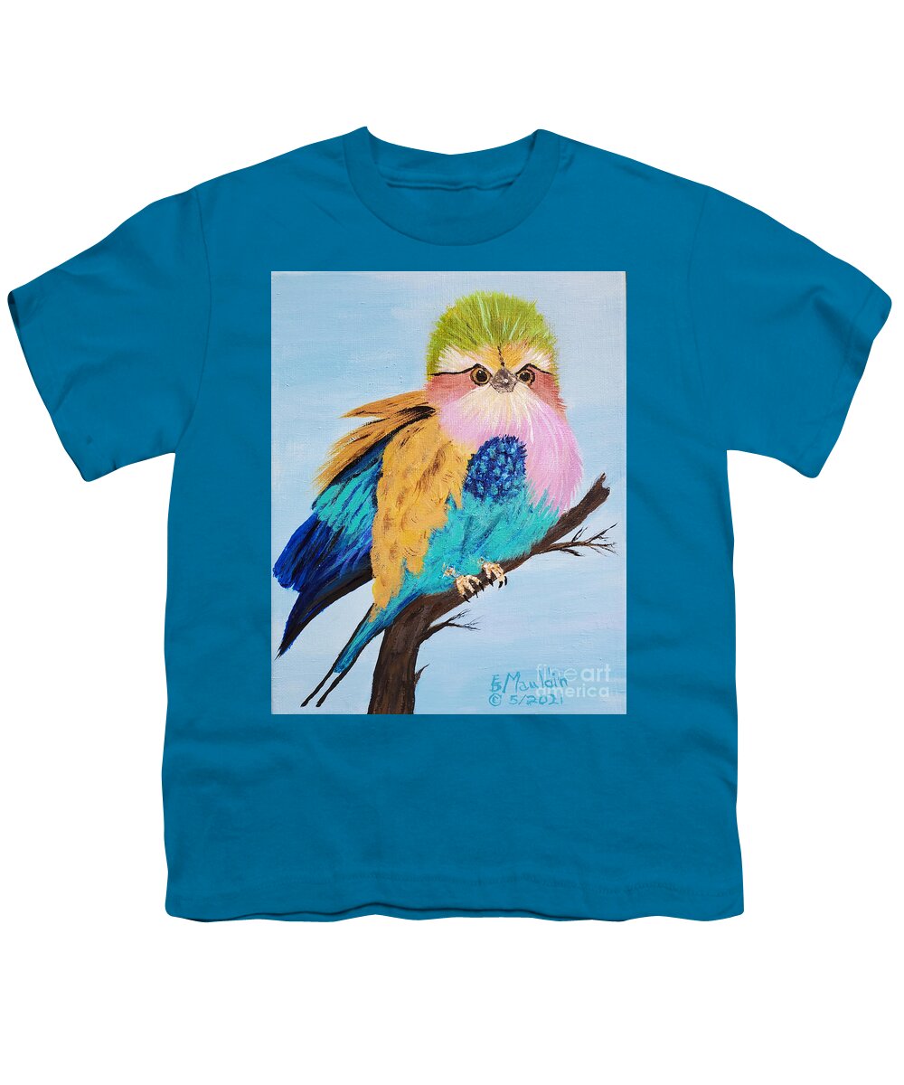 Lilac-breasted Roller Youth T-Shirt featuring the painting Lilac-Breasted Roller by Elizabeth Mauldin