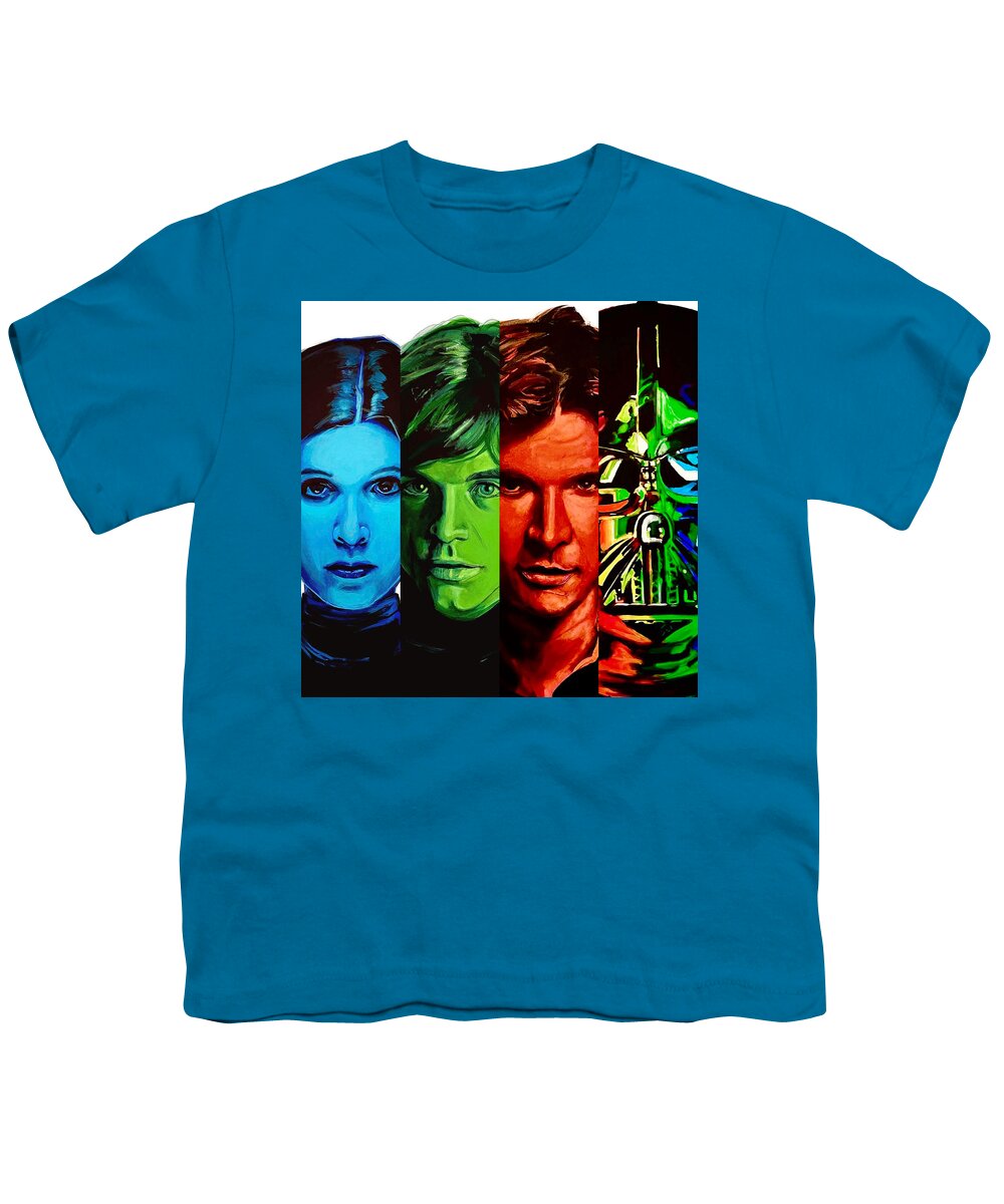 Pop Art Youth T-Shirt featuring the painting Star Wars Icons II by Joel Tesch