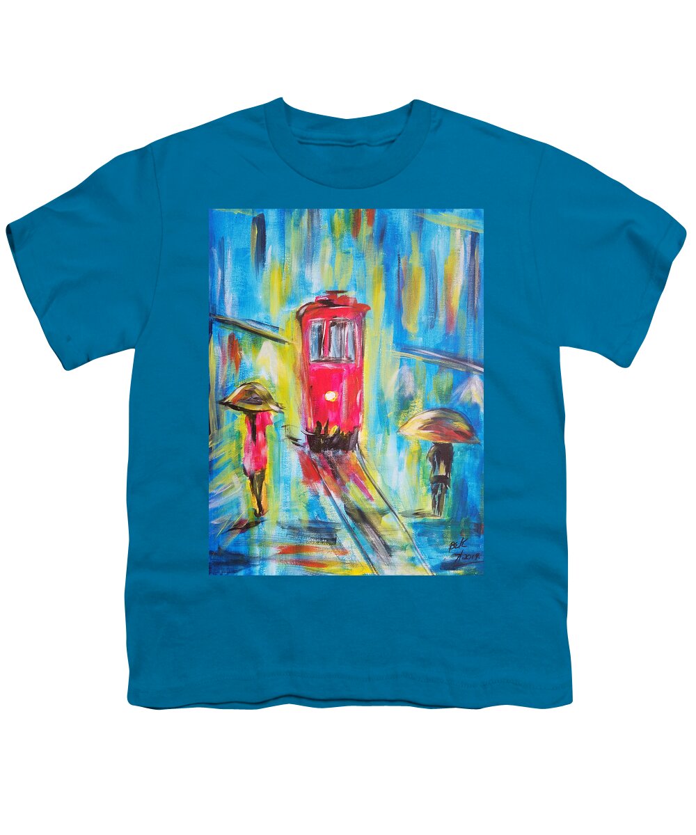 Street Car Youth T-Shirt featuring the painting Street Car In The Rain by Brent Knippel
