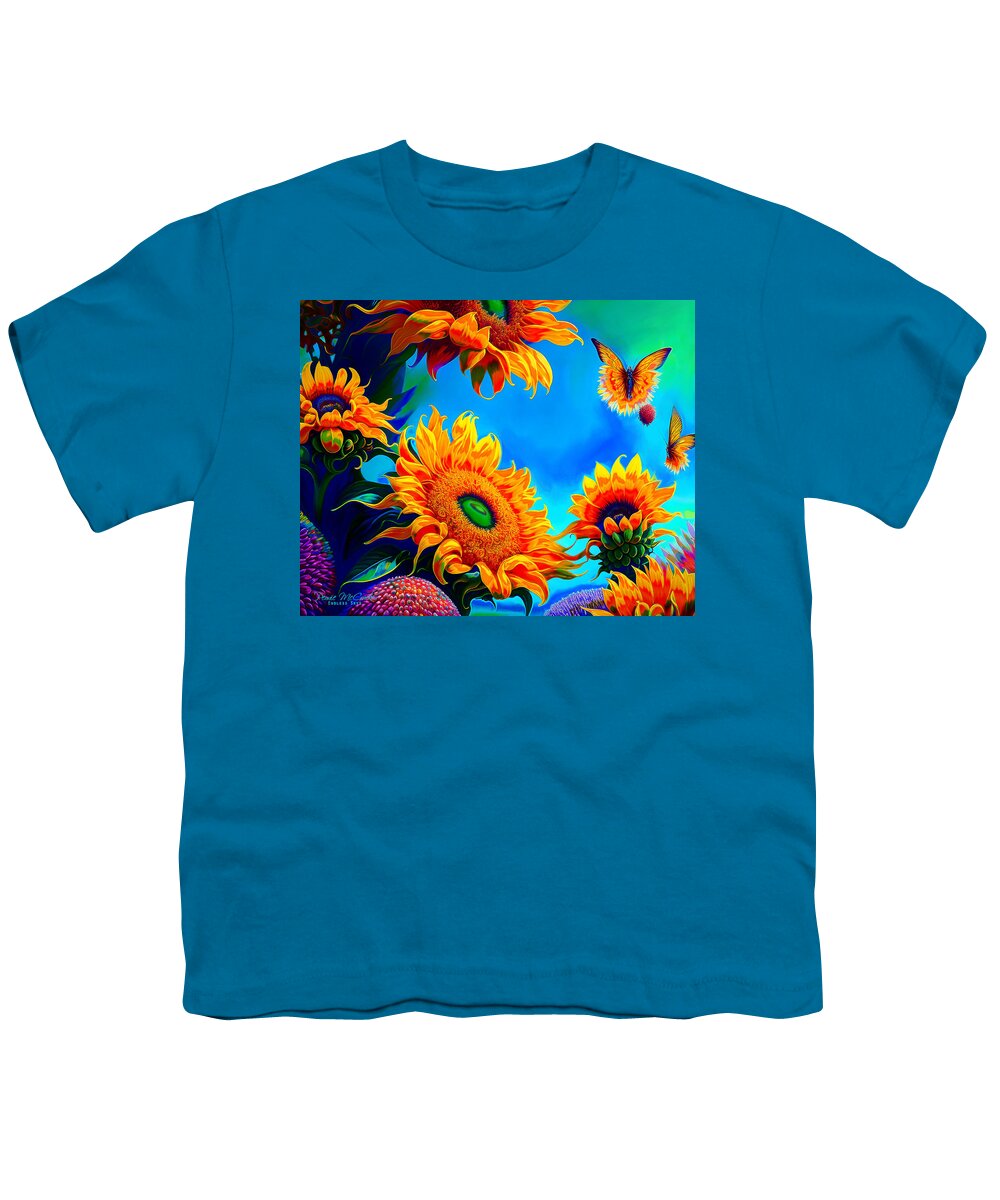 Flowers Butterflies Youth T-Shirt featuring the mixed media Sunflower Dream by Pennie McCracken