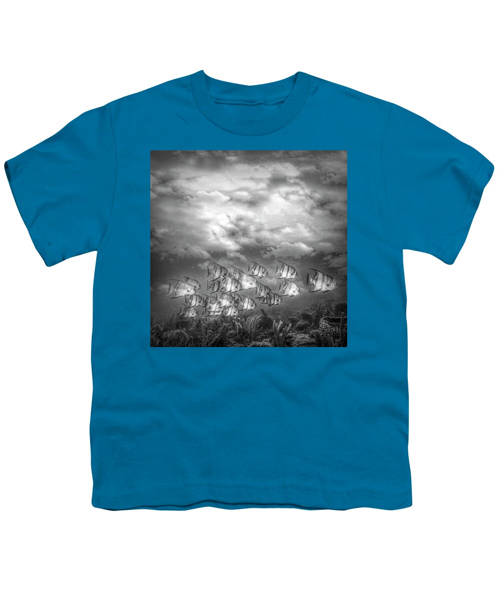 Clouds Youth T-Shirt featuring the photograph Swimming under the Clouds in Black and White by Debra and Dave Vanderlaan