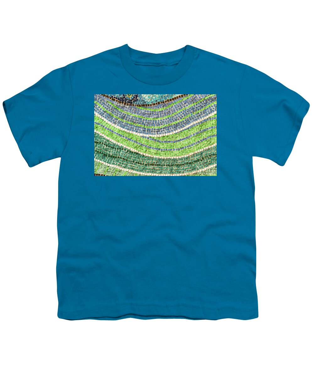Tessellated Abstract Youth T-Shirt featuring the photograph Tessellated Abstracts and Impressions - Free Form Meadows and Flowerbeds in Green and Blue by Georgia Mizuleva
