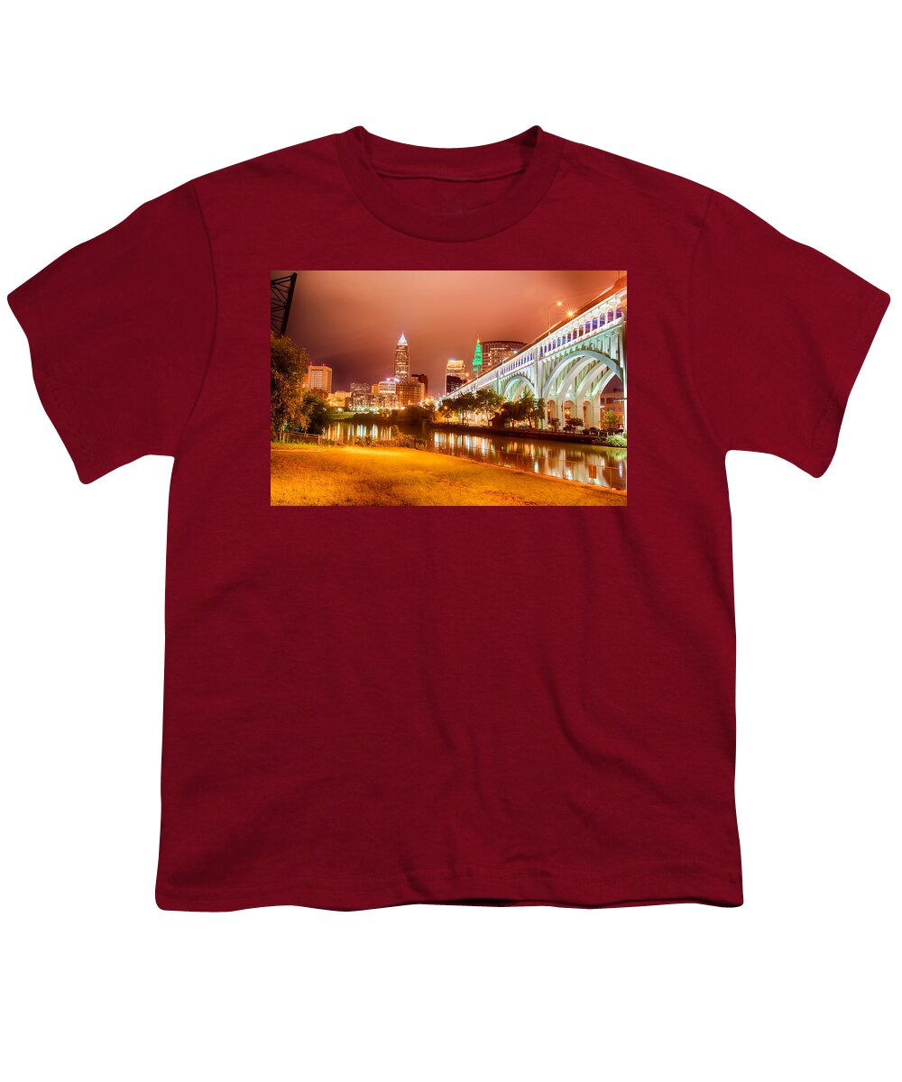 Ohio Youth T-Shirt featuring the photograph Cleveland downtown at night #1 by Alex Grichenko
