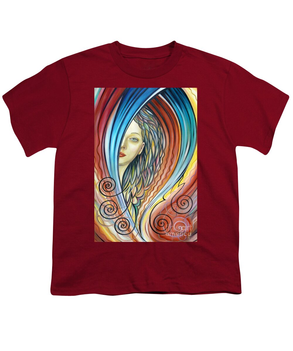 Woman Youth T-Shirt featuring the painting Illusive Water Nymph 240908 by Selena Boron