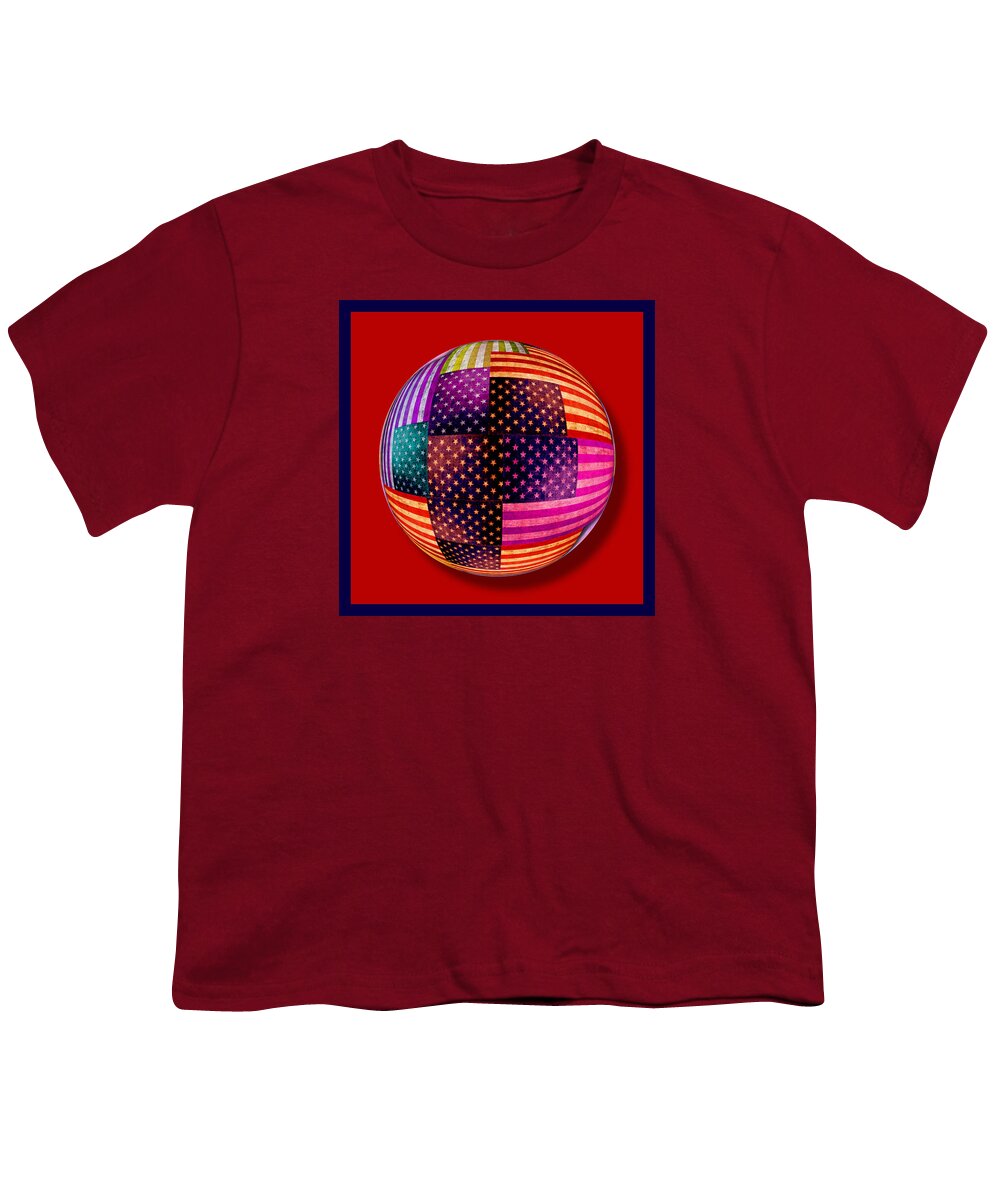 American Flag Youth T-Shirt featuring the painting American Flags Orb by Tony Rubino