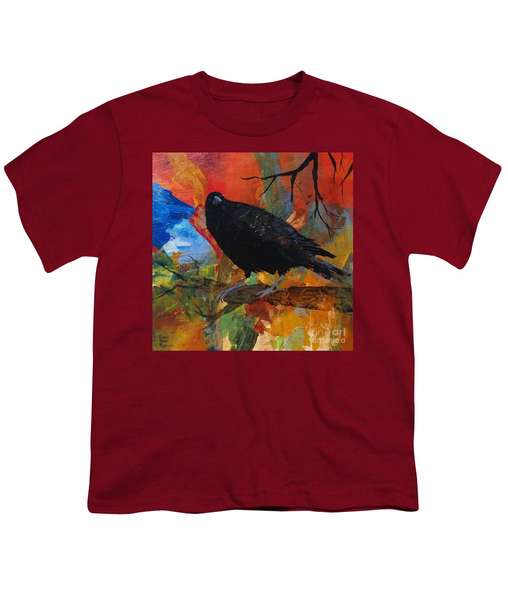 Crow Youth T-Shirt featuring the painting Crow on a Branch by Robin Pedrero