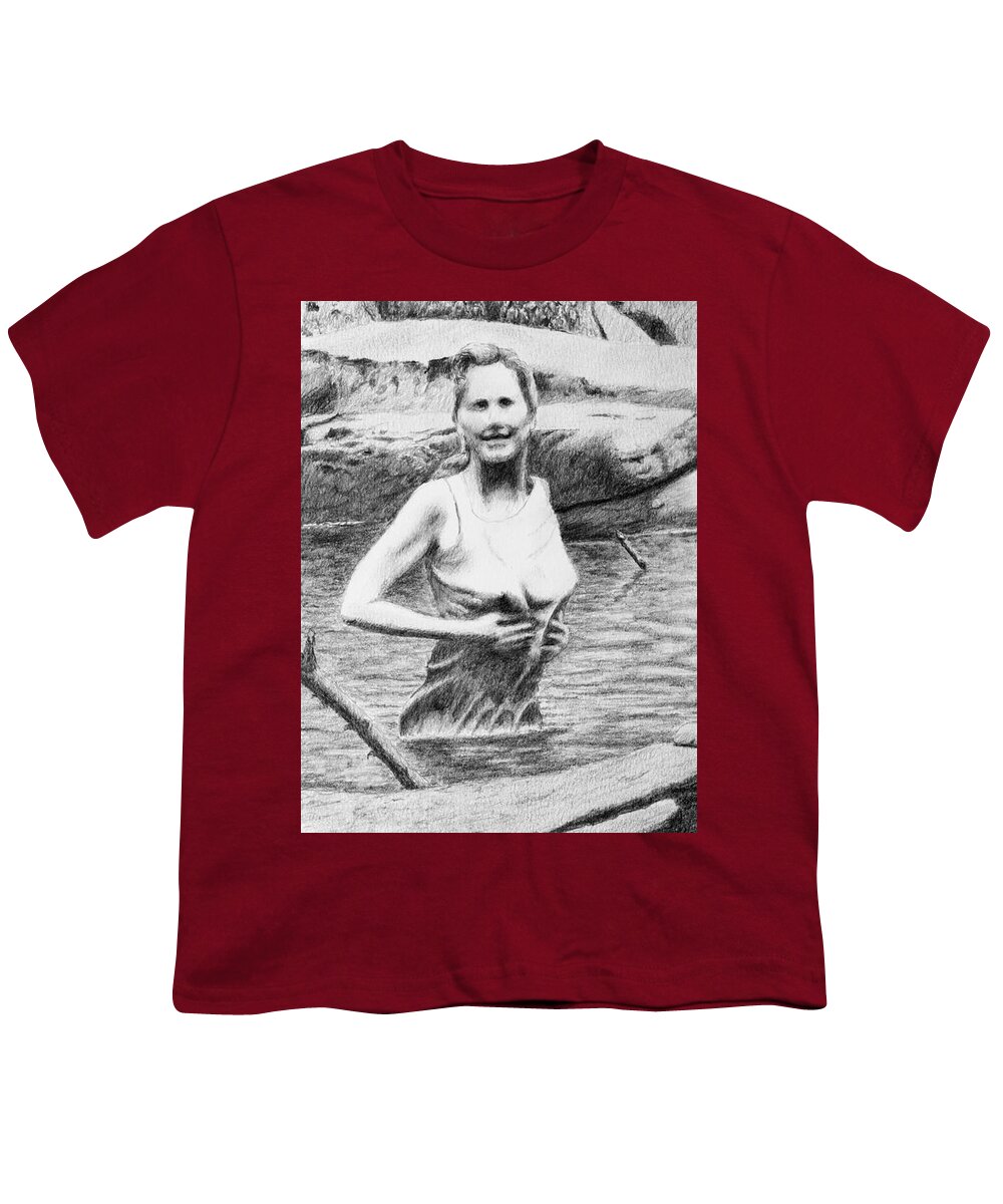 Girl Youth T-Shirt featuring the drawing Girl In Savage Creek by Daniel Reed