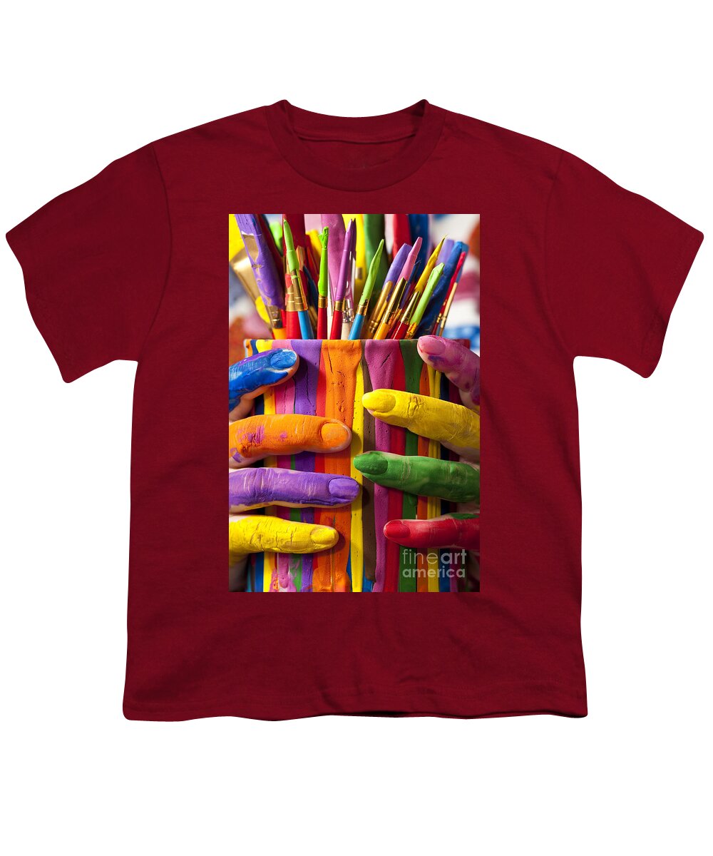 Acrylic Paint Youth T-Shirt featuring the photograph Multicolored Painted Fingers Holding by Jim Corwin
