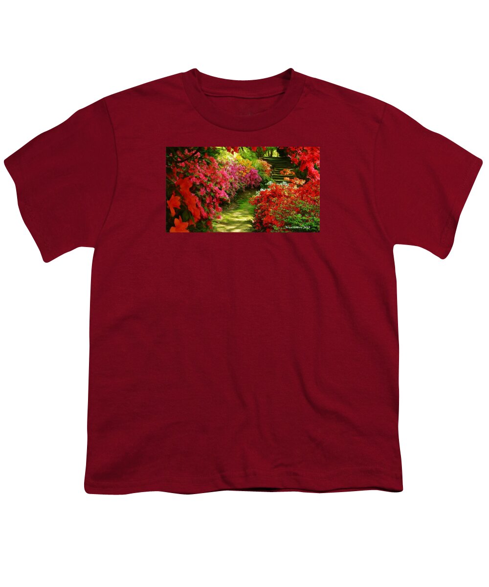 Red Youth T-Shirt featuring the painting Red Garden Walkway by Bruce Nutting