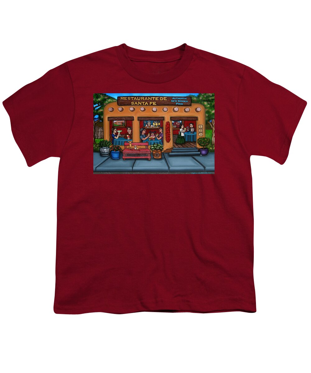 Folk Art Youth T-Shirt featuring the painting Santa Fe Restaurant TYLER by Victoria De Almeida