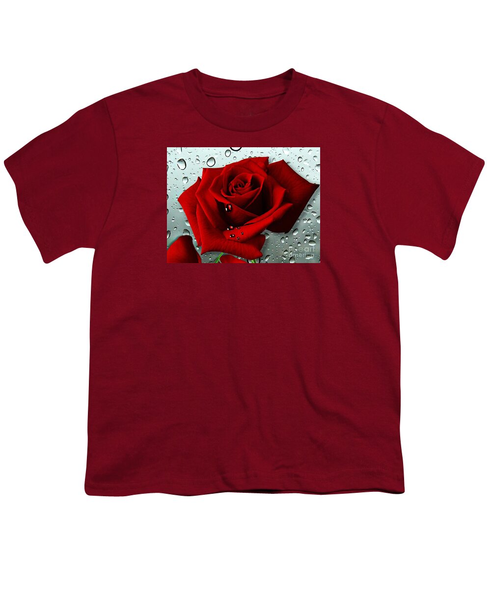 Red Rose Youth T-Shirt featuring the mixed media Tears from my Heart by Morag Bates