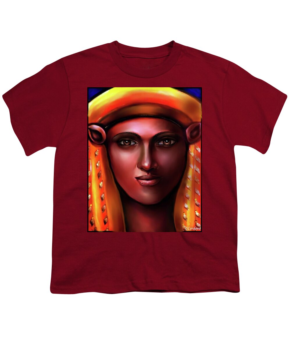 Egyptian Art Youth T-Shirt featuring the digital art Egyptian Goddess -Hathor #1 by Carmen Cordova