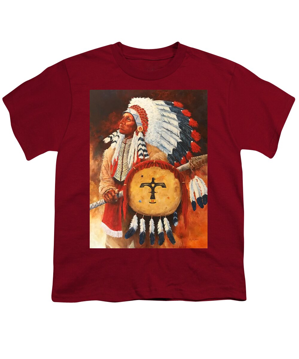 Lone Elk Youth T-Shirt featuring the painting Lone Elk, Sioux Chief by ML McCormick