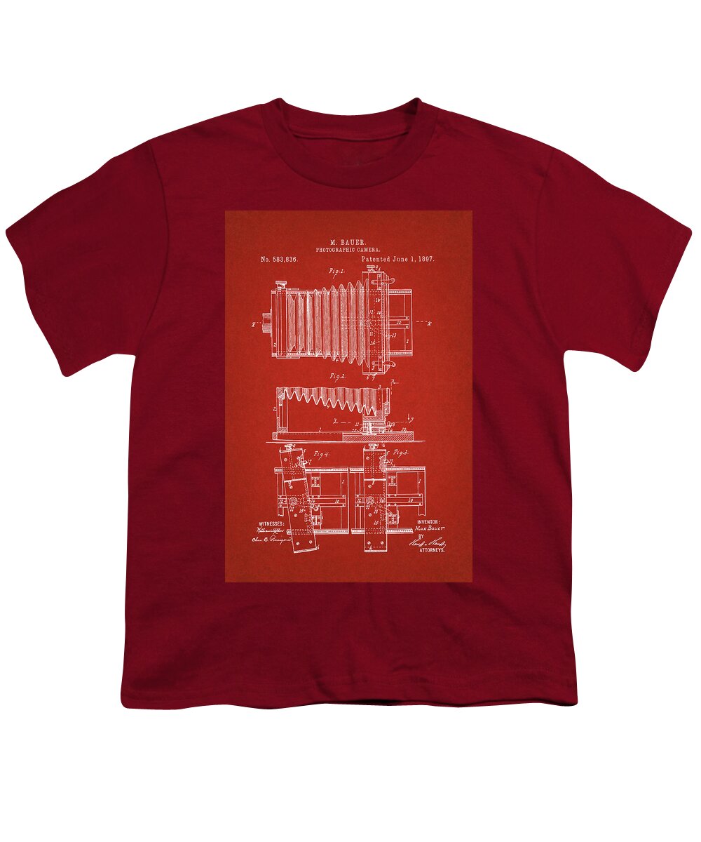 Patent Youth T-Shirt featuring the digital art 1897 Camera US Patent Invention Drawing - Red by Todd Aaron