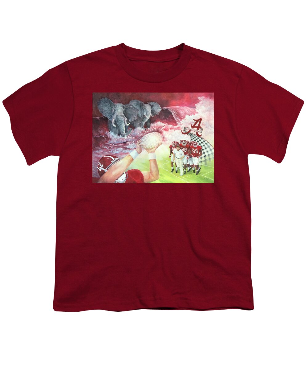 Alabama Youth T-Shirt featuring the painting Roll Tide Legacy by ML McCormick