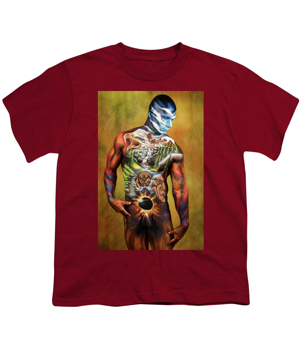 Bodypaint Youth T-Shirt featuring the photograph A Warriors Cause by Angela Rene Roberts and Cully Firmin
