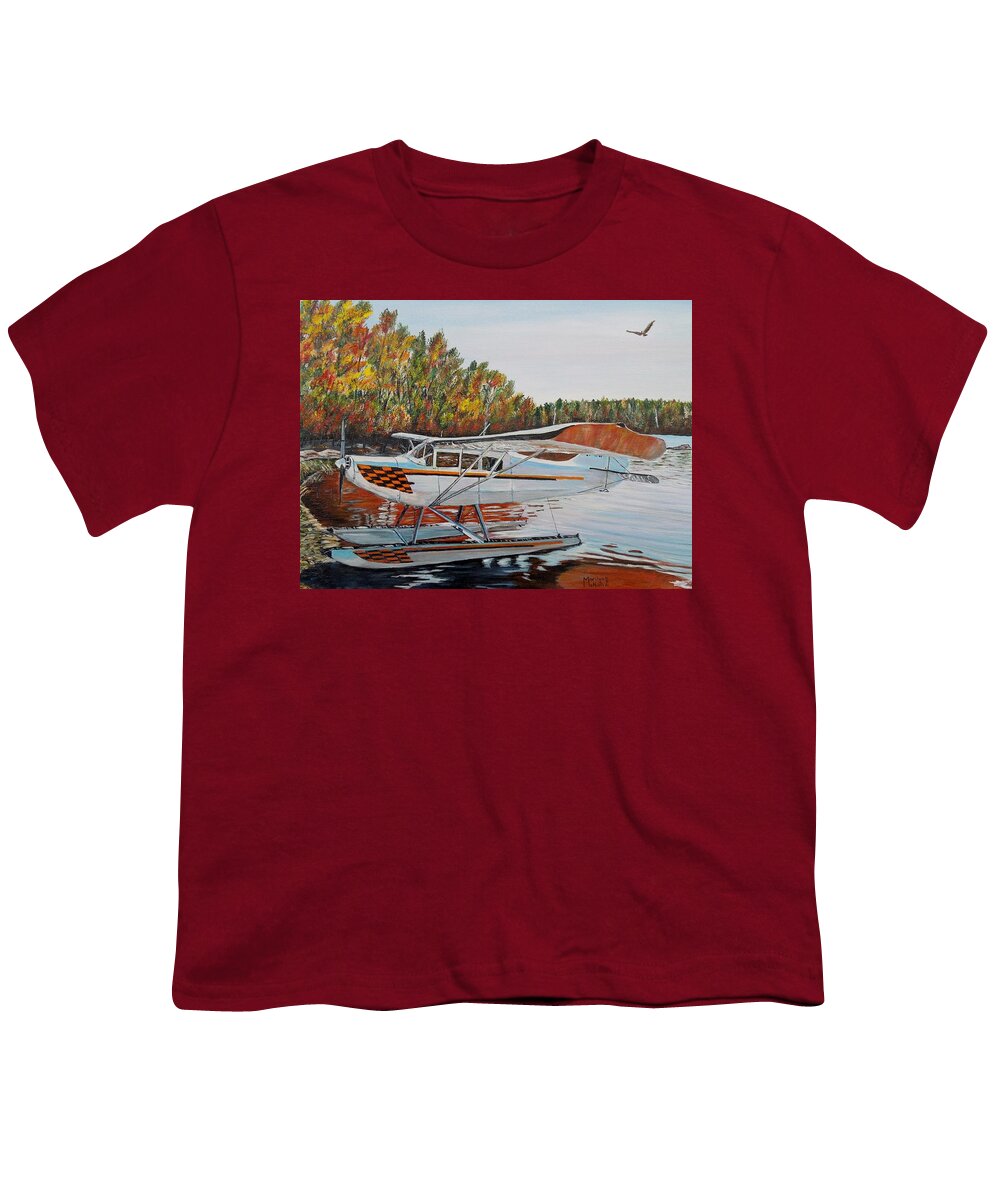 Aeronca Chief Float Plane Youth T-Shirt featuring the painting Aeronca Super Chief 0290 by Marilyn McNish
