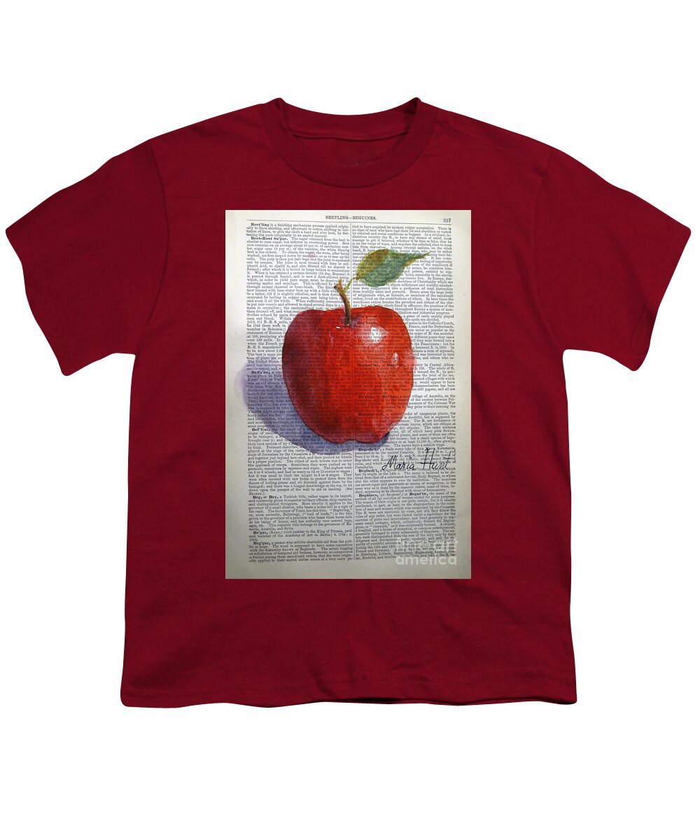 Antique Paper Youth T-Shirt featuring the painting Kattywompus Apple on Antique Paper by Maria Hunt
